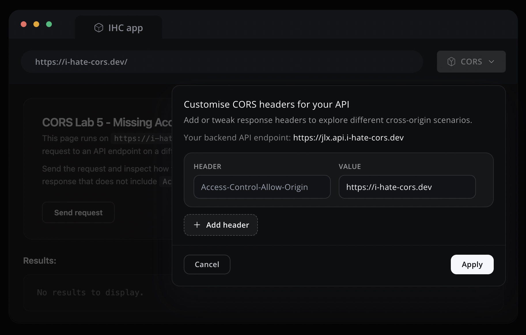CORS Widget screenshot