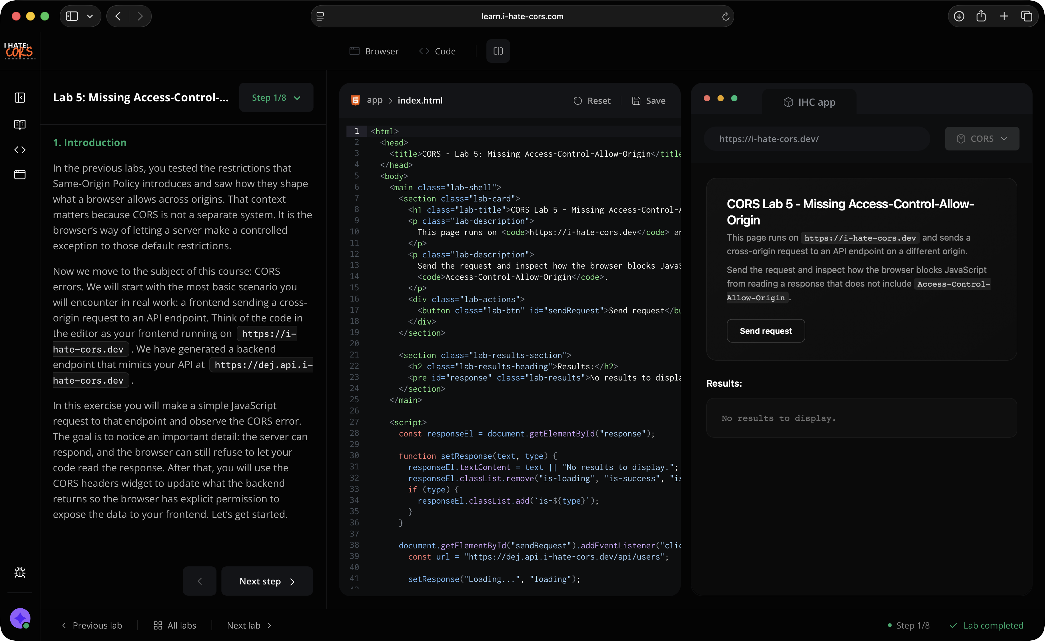 Lab layout screenshot